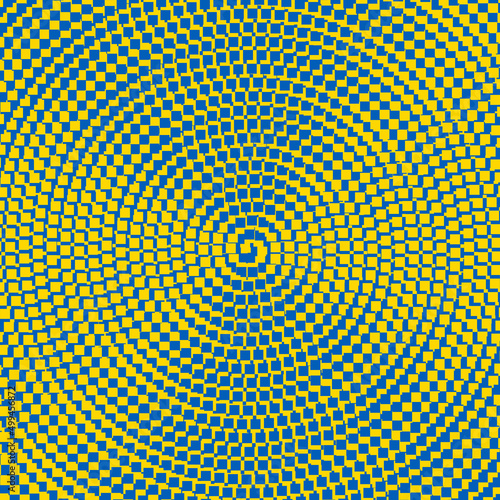 abstract spiral texture made of blue and yellow squares
