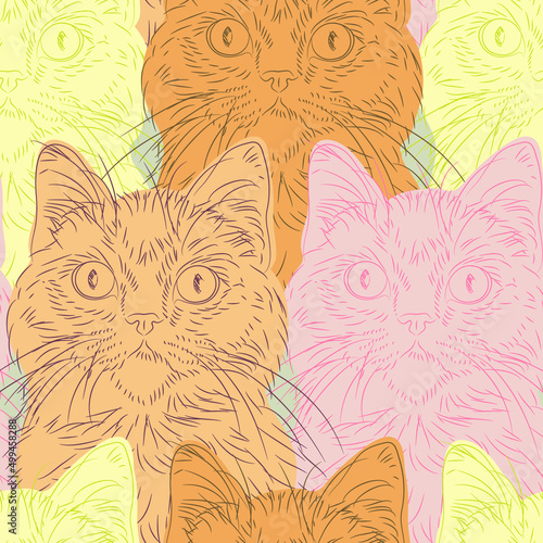 Cats seamless pattern. Cute pets vector background