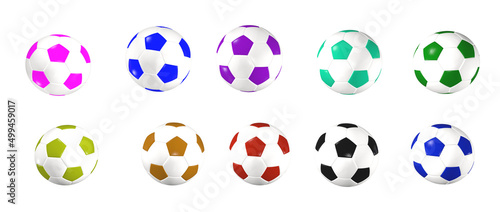 set of football balls on an isolated white background, multi colored soccer balls for the designer. 3D image © Татьяна Антоненко