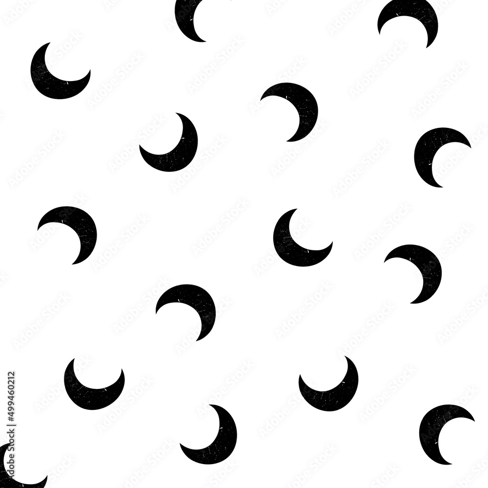 Abstract grunge black crescent moon seamless pattern. Gothic mystic witch symbol design. For wallpapers, textile, wrapping paper. Vector illustration. Abstract grunge black crescent moon seamless pattern. Gothic mystic witch symbol design. For wallpapers, textile, wrapping paper. Vector illustration.