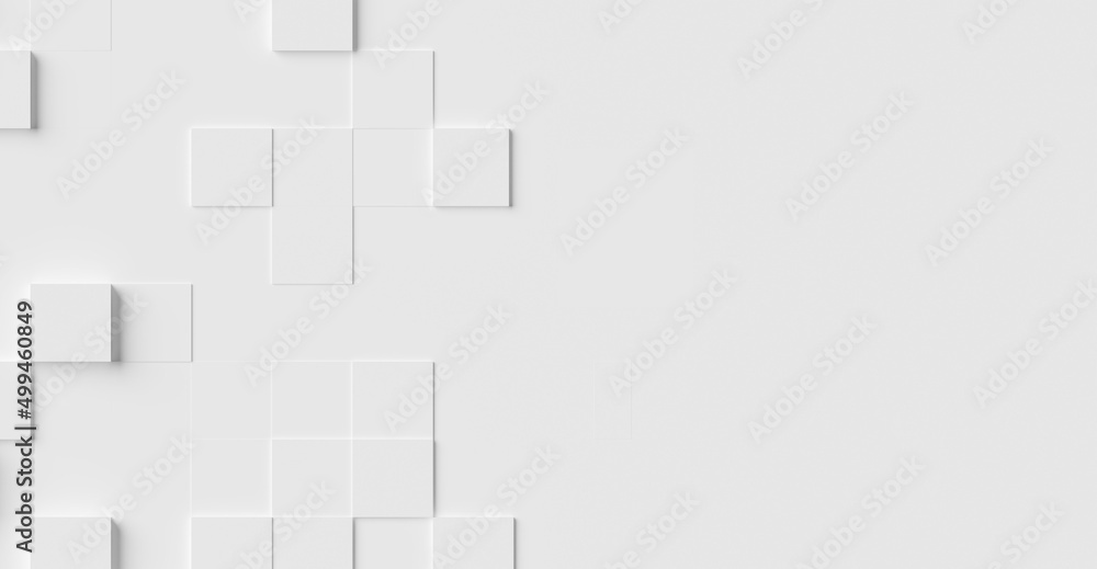 Random islands of large white cube boxes block background wallpaper banner with copy space