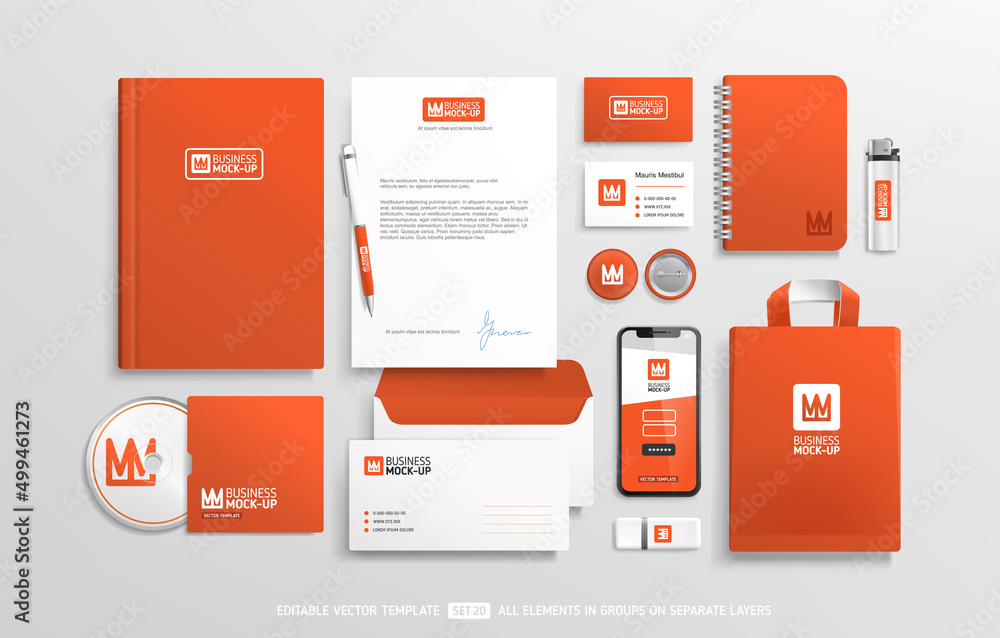 Office Stationery Brand Identity Mockup set with orange color design