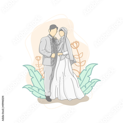 Hand drawn muslim wedding couple