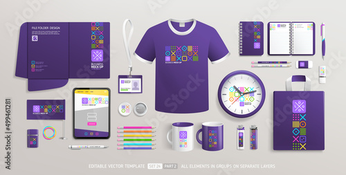 Business Corporate Brand Identity Mockup set with trendy abstract graphics design part 2. Office stationary items mockup set - editable template. Company souvenirs corporate style design