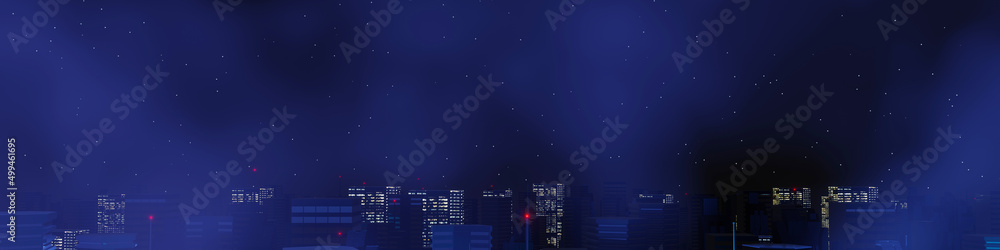 Fototapeta premium 3d render of Cyber punk night city landscape concept. Light glowing on dark scene. Night life. Technology network for 5g. Beyond generation and futuristic of Sci-Fi Capital city and building scene.