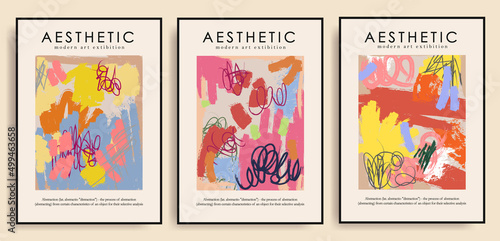 Collection of abstract posters with bristle brush strokes. Vector modern graphics. For print, wall decor and posters