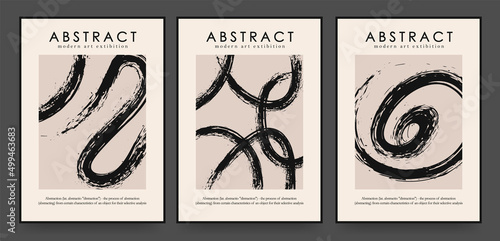 collection of aesthetic modern posters with strokes on textured vector paper background. For printing, wall decor, prints.
