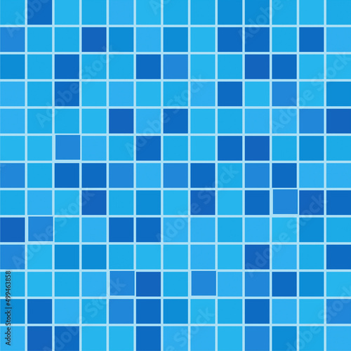 Bright background with multi-colored squares of blue color. Imitation of the bottom of the pool. Geometric shapes.