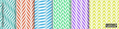 Collection of bright colorful seamless geometric abstract patterns. Fashion minimalistic endless prints. Repeatable unusual simple backgrounds