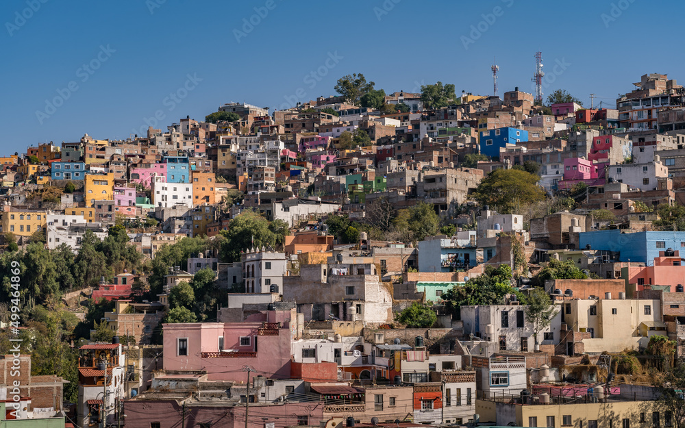 Colorful neighborhood on the hillside in the historic city of Guanajuato, Mexico