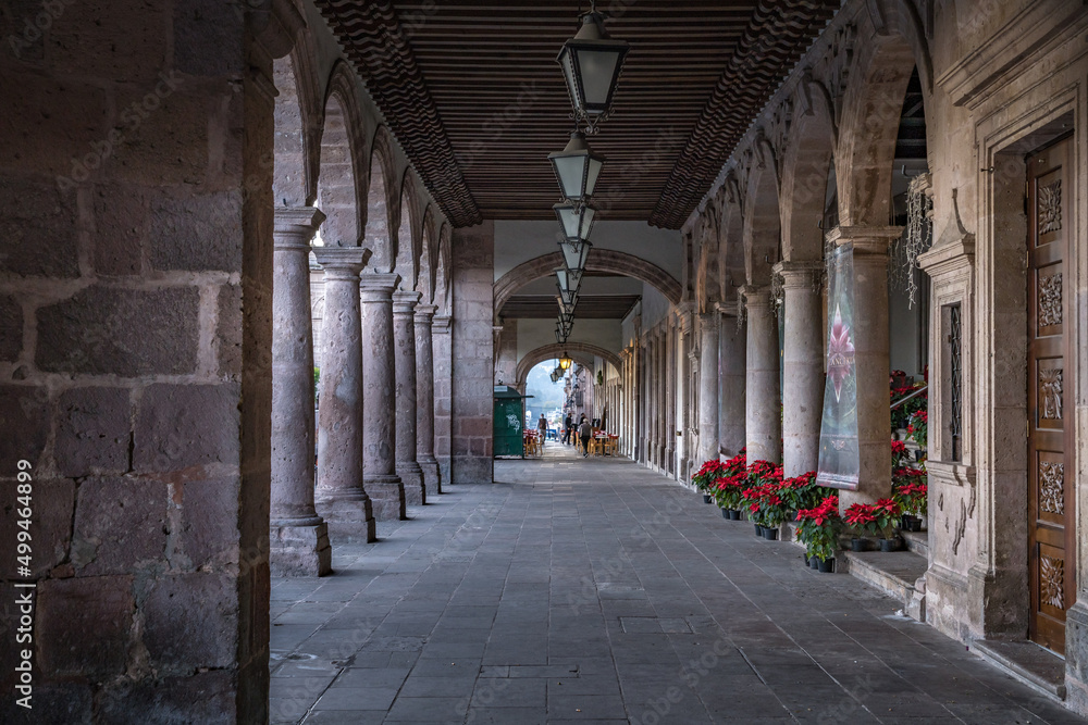 Corridor in the city of Morelia Mexico in the morning Corridor in the city of Morelia Mexico in the morning