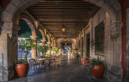 Corridor of Mexico outdoor cafe in Merelia Mexico