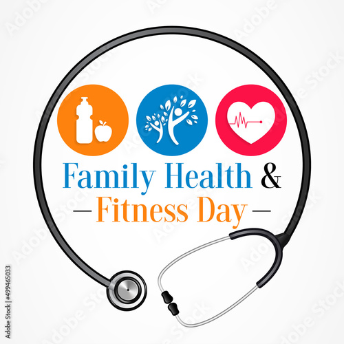 Family health and fitness day is observed every year in June. Vector illustration