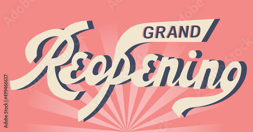 grand reopening text. lettering. vintage poster. lettering. pattern of figures. retro illustration. multicolored vector. tittle for flier