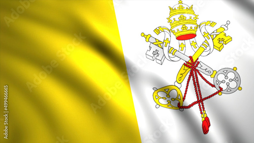 Vatican national flag, abstract fabric with ripples. Motion. White and yellow flag with the two crossed keys and the papal tiara on the coat of arms, seamless loop.