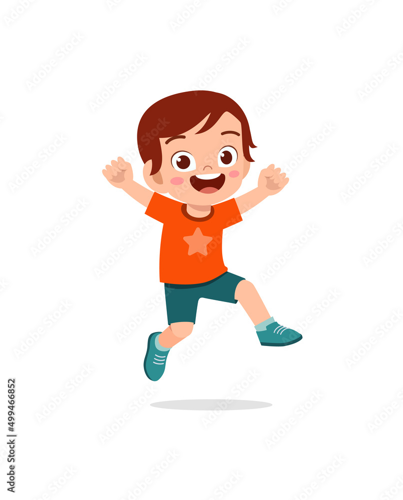 cute little kid jump and feel happy