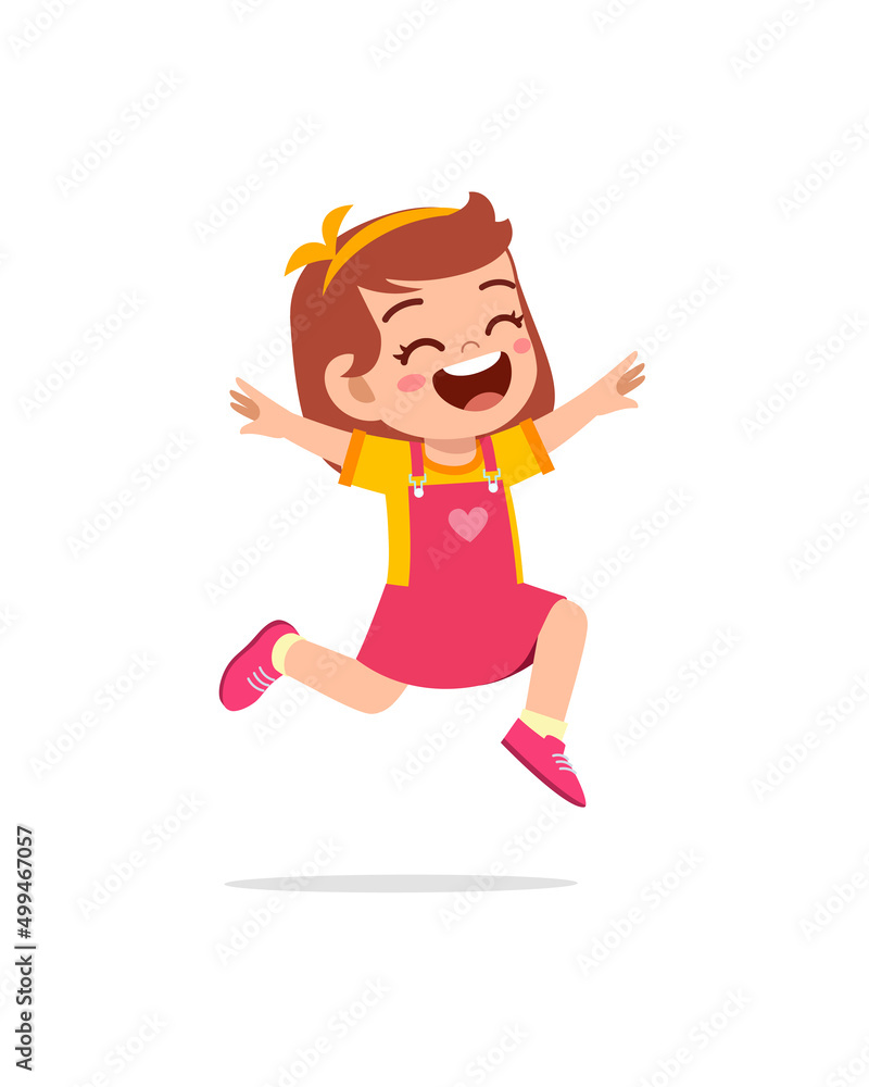 cute little kid jump and feel happy