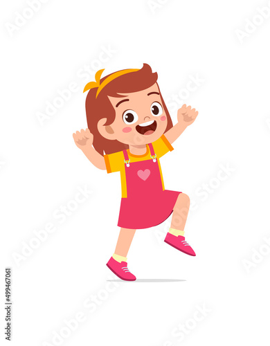 cute little kid jump and feel happy