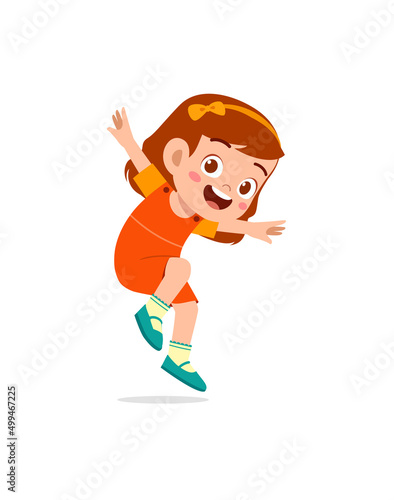 cute little kid jump and feel happy