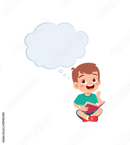 little kid read book and think about something