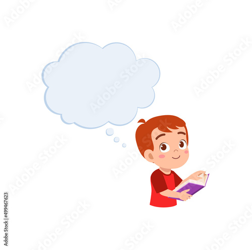 little kid read book and think about something