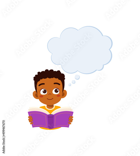 little kid read book and think about something