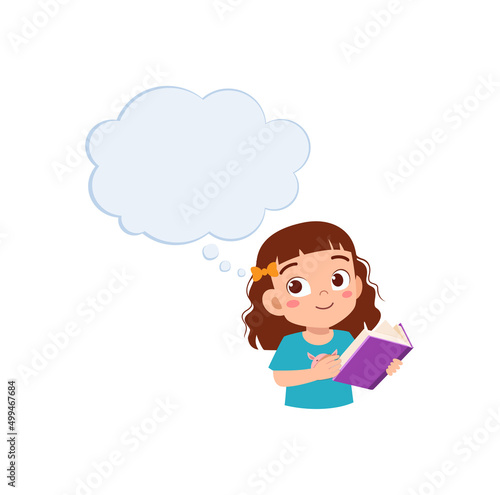 little kid read book and think about something
