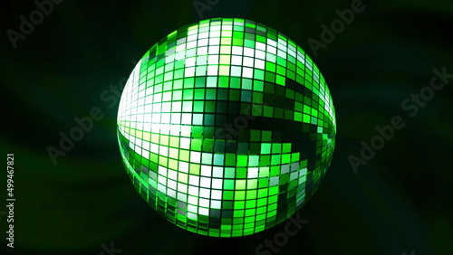 Rotating disco ball on colored background. Motion. Beautiful ball with glass squares for holiday. Disco ball atypical rotates in space