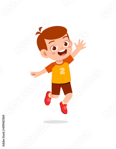 cute little kid jump and feel happy