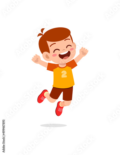 cute little kid jump and feel happy