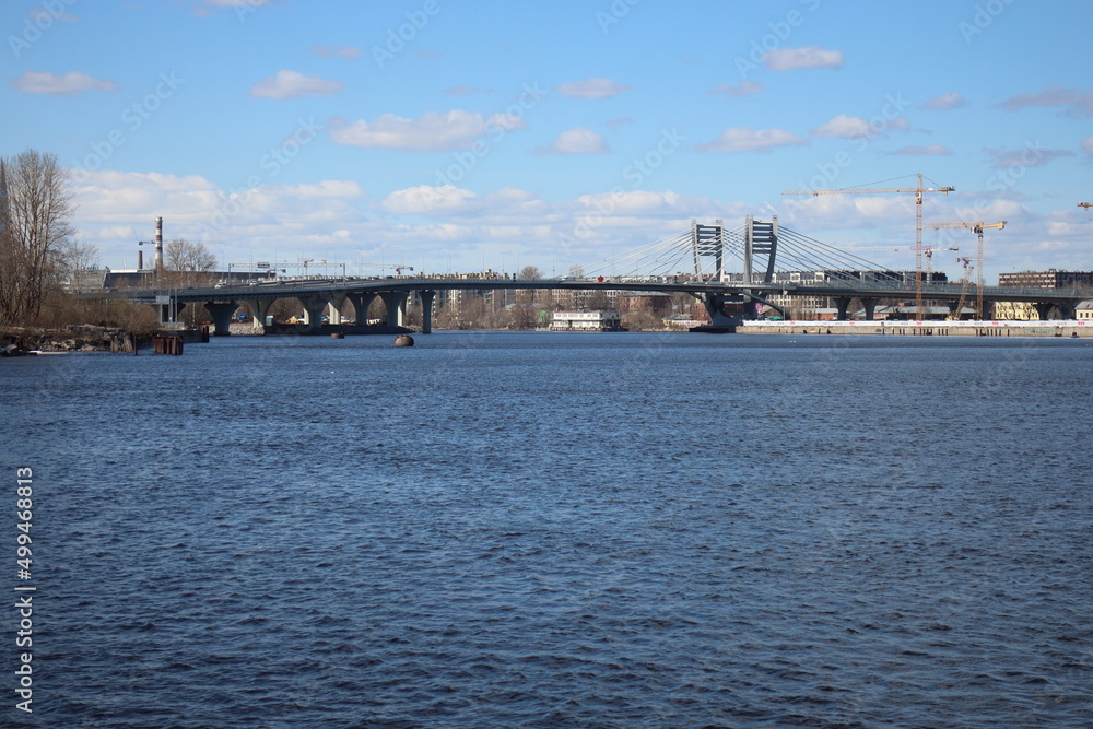 Drawbridge on a large river on a sunny day