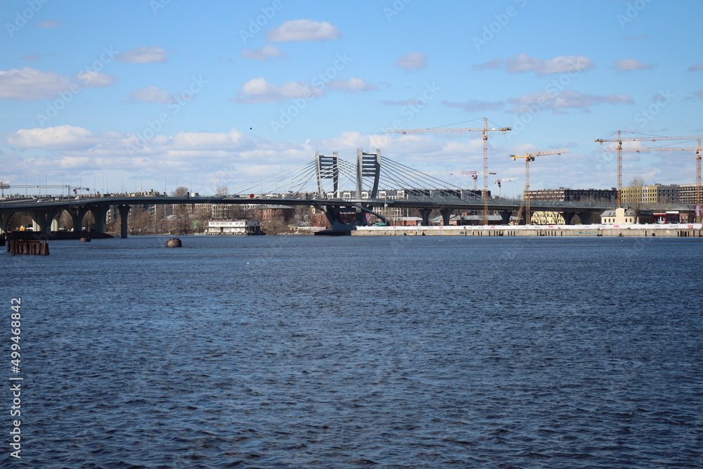 Drawbridge on a large river on a sunny day