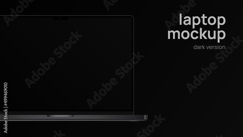 Laptop Mockup. Dark Version. Black Screen, Silver Pro Model. Vector illustration