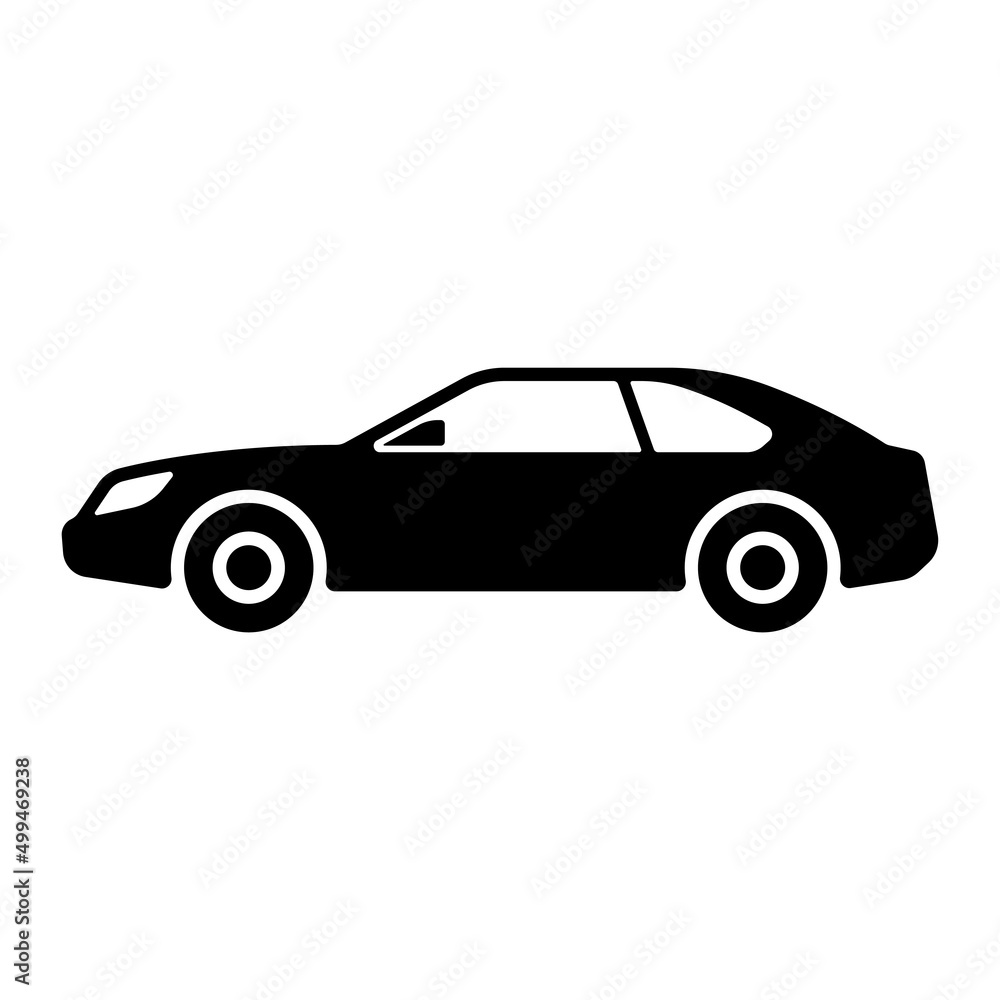 Car icon. Sports racing coupe. Black silhouette. Side view. Vector simple flat graphic illustration. Isolated object on a white background. Isolate.