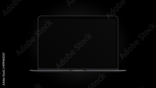 Black Air Laptop Mockup. Dark Version. Front View. Vector illustration