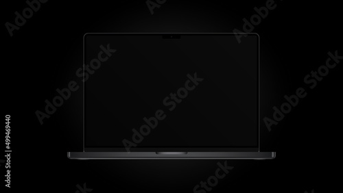 Graphic Black Laptop Mockup. Dark Version. Front View, Pro Model. Vector illustration