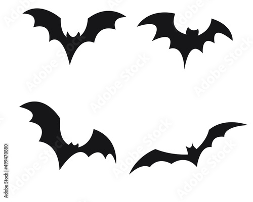 Fotomurale bat vector icon set in flight with black color, silhouette of a bat, vector illu