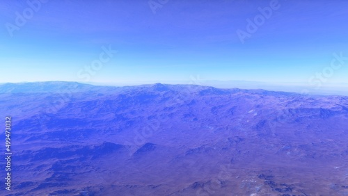 Exoplanet fantastic landscape. Beautiful views of the mountains and sky with unexplored planets © ANDREI