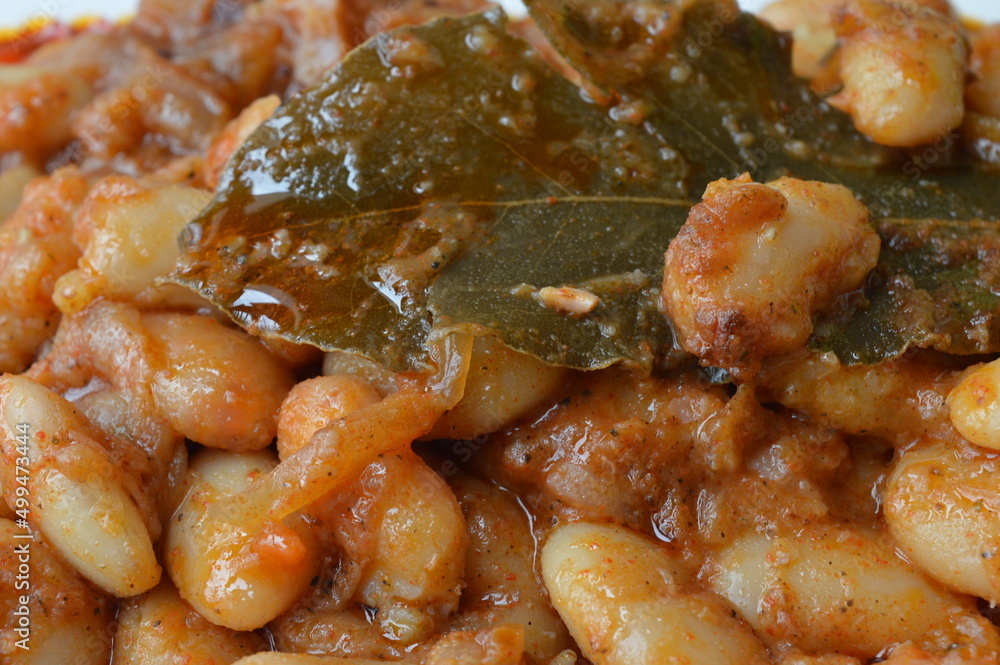 cooked beans with red pepper sauce and bay leaf cooked beans with red pepper sauce and bay leaf