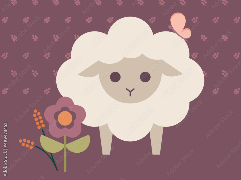 Cute Lamb in garden with butterfly Vector Illustration Cute Lamb in garden with butterfly Vector Illustration