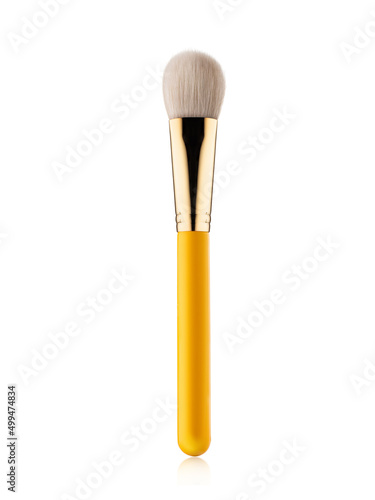 Professional makeup concealer powder blush eye shadow eyebrow brushes with yellow handles isolated on white background 