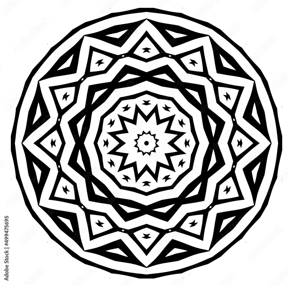 Mandala vector element round ornament decoration for adult coloring pages, stress relief and relaxation meditation, tattoo, henna.Mandala pattern Coloring book Art wallpaper design, tile pattern.