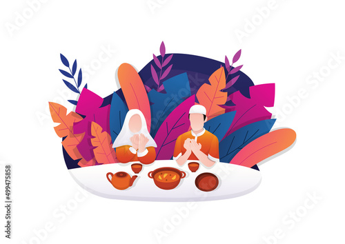 muslim eating iftar illustration