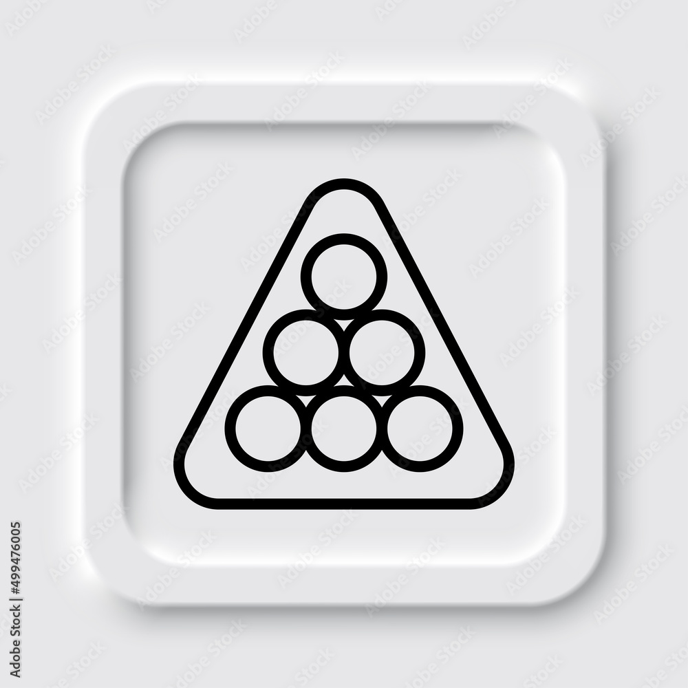 Billiard balls triangle simple icon. Flat design. Neumorphism design.ai Billiard balls triangle simple icon. Flat design. Neumorphism design.ai