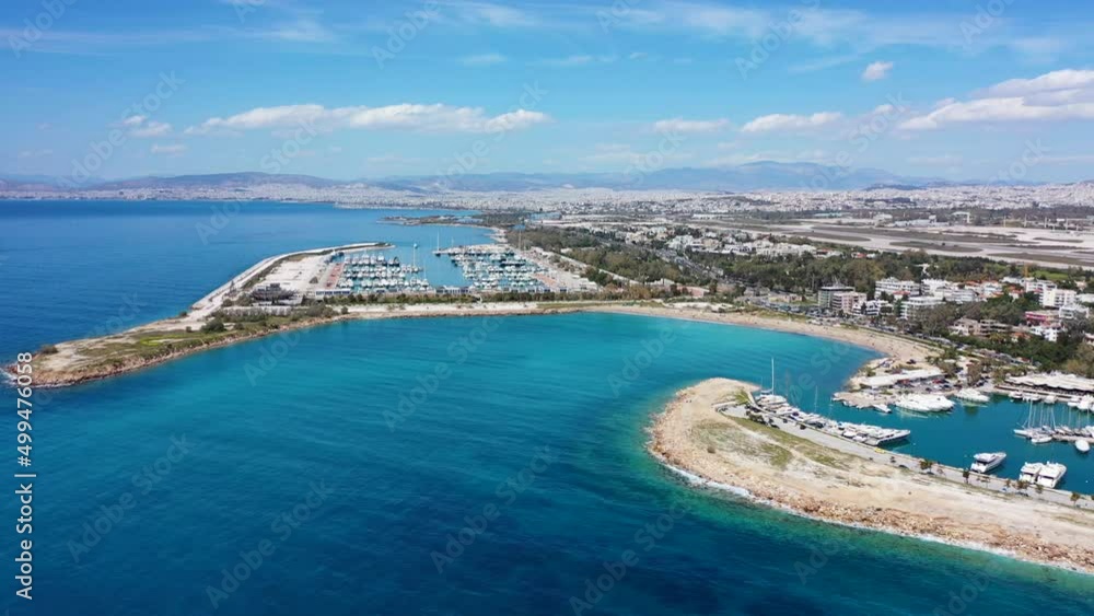 Aerial drone video of famous Marina of Agios Kosmas in Athens riviera area, Elliniko, Attica, Greece Aerial drone video of famous Marina of Agios Kosmas in Athens riviera area, Elliniko, Attica, Greece