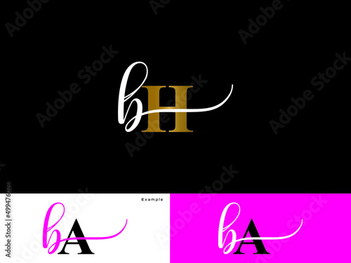 Colorful BH Logo Icon, Signature Bh hb Logo Letter Vector Image Design For wedding, fashion, apparel or luxury clothing brand