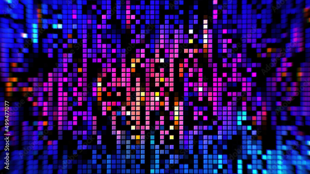 Abstract retro pixelated geometric background, seamless loop. Motion. Small flowing lines of squares imitating old fashioned games.