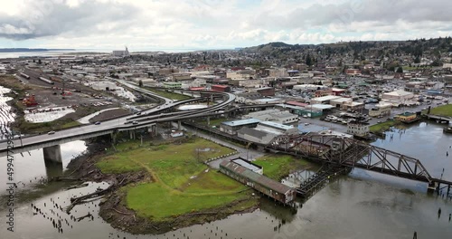 Over Aberdeen Washington Downtown City Center and the Chehalis River photo