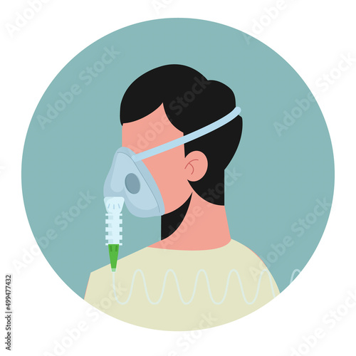 A caucasian man wearing Venturi mask. Oxygen supplementation conceptual vector illustration