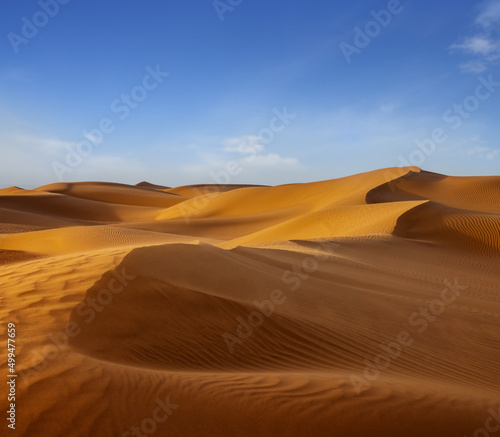 Sand blowing over sand dunes in wind  Sahara desert